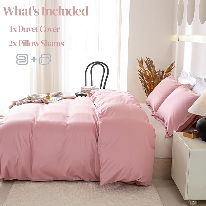 OAITE Duvet Cover Set 100% Washed Cotton Solid 3pcs | Soft,Durable,Long-staple Cotton,Hidden Zipper with 8 Interior Corner Ties,2 Pillowcases