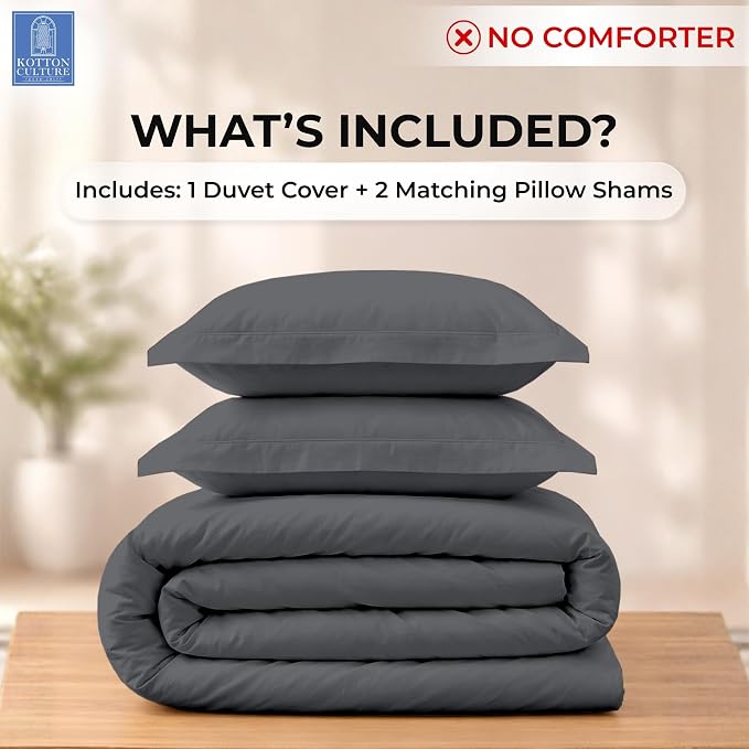 3 Pc Duvet Cover King Size Set-100% Egyptian Cotton Ultra Soft Premium Durable Comforter Cover Zipper Closure & Corner Ties - (Dark Grey, 104" X 94")
