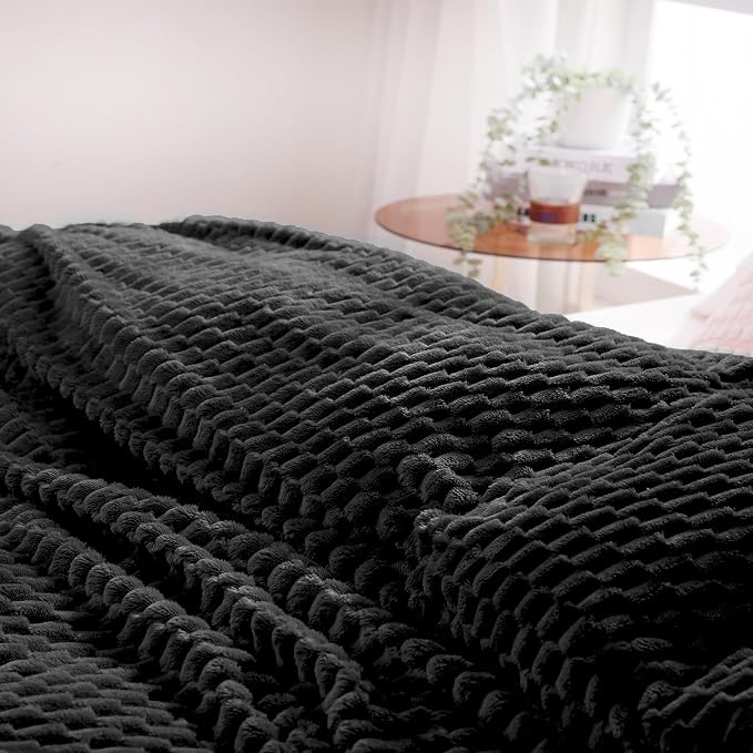 Puncuntex Black Throw Blanket 108"×90" inches Fuzzy 3D Jacquard Decorative | Flannel Fleece Super Soft Plush Cozy Blanket for Couch Sofa Chair Lightweight