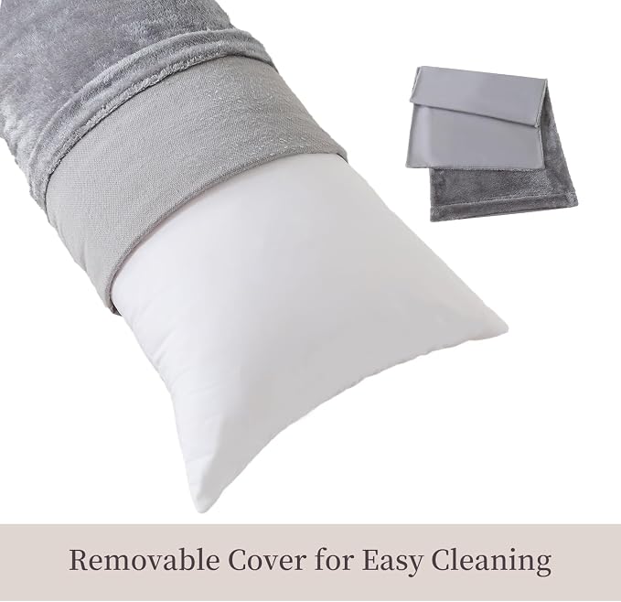 WhatsBedding Memory Foam Body Pillow with Cover, Long Bed Pillow for Adults | Removable Plush Fuzzy Envelope Closure, Firm Support for Side Sleepers, Reading & naps, Large Size Fits All, Relieves Pain