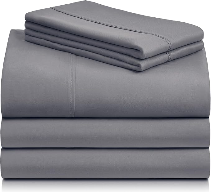 LuxClub Split King Sheets for Adjustable Bed, Deep Pocket Split King Sheets Set 5PC, Cooling Sheet Split King Size, Soft Hotel Luxury Bedding, Silky Fitted Sheet & Pillowcase Sets, Light Grey | LuxClub Silky Fitted Sheet & Pillowcase Sets, Breathable H...