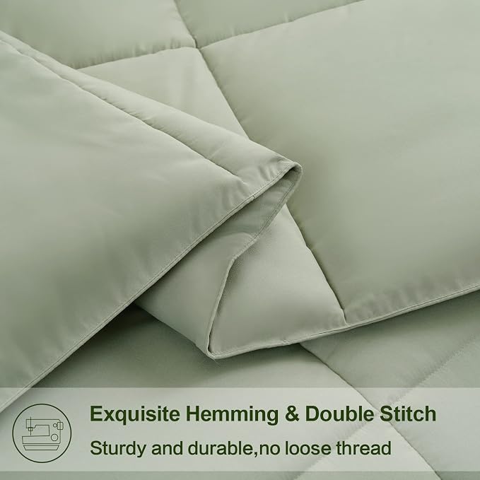 EASELAND King Size Down Alternative Comforter, Sage Green, 90x102 Inches | Quilted Duvet Insert for All Seasons, Soft Lightweight Bedding with Corner Tabs, Breathable Machine Washable Hotel Quality