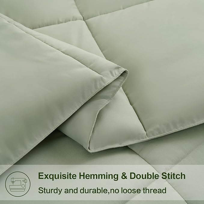 EASELAND Full Size Down Alternative Comforter, Sage Green, 82x86 Inches | Quilted Duvet Insert for All Seasons, Soft Lightweight Bedding with Corner Tabs, Breathable Machine Washable Hotel Quality