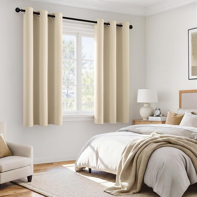 MIULEE Cream Beige Blackout Curtains for Bedroom 40x45 Inch Long 2 Panels | 2 Thick Layers Thermal Insulated Short Window Curtains, Noise Reducing Grommet, Drapes for Kitchen Living Room，2 Panels