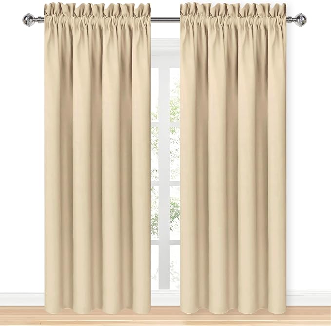 DWCN Blackout Curtains for Bedroom Living Room 38 x 84 Inch Long Beige | 2 Panels Set, Room Darkening, Thermal Insulated, Light Blocking, Rod Pocket Drapes, Noise Reducing Window Treatments