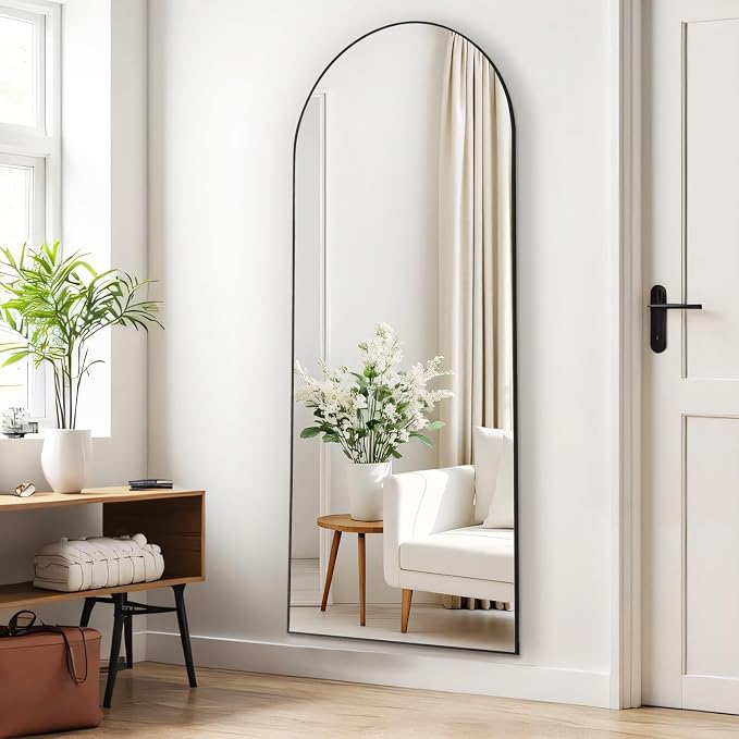 21"x64" Mirror Full Length, Upgraded Body Wall Mirrors | Shatter-Proof Glass, Floor Standing, Hanging or Leaning, Tall Mirror with Stand Aluminum Alloy Frame for Bedroom, Black