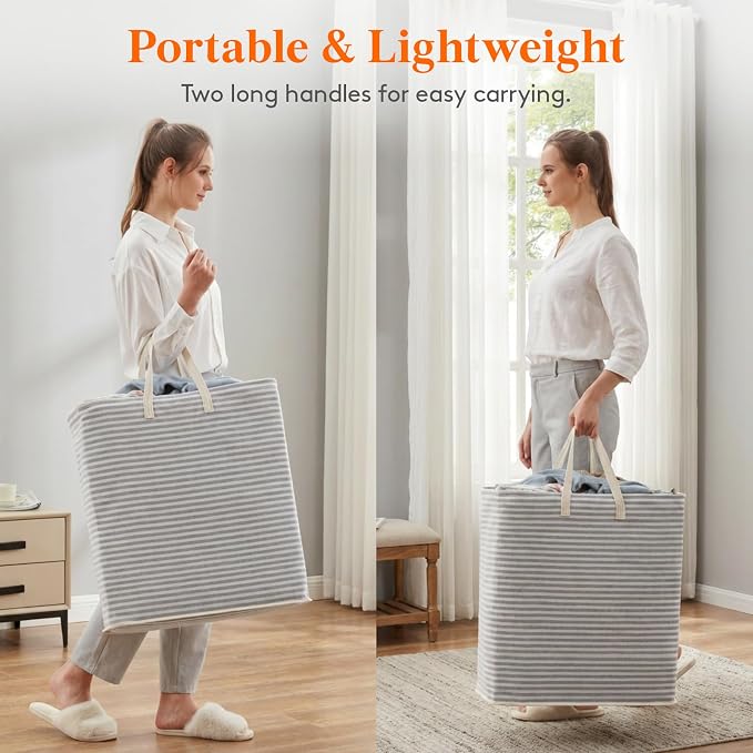 Lifewit 105L Large Collapsible Laundry Basket with Extended Handles, Grey | Foldable Laundry Hamper, Tall Dirty Clothes Basket, Waterproof, Freestanding Design for Bedroom, Bathroom, College Dorm