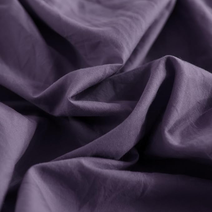 NEXHOME PRO 100% Washed Cotton Duvet Cover Twin Size, Ogranic Natural Linen Feel Breathable Bedding Set with Zipper Closure, 2 Pieces Includes 68x90 Inch Cover & 1 Pillowcases Eggplant (No Comforter)