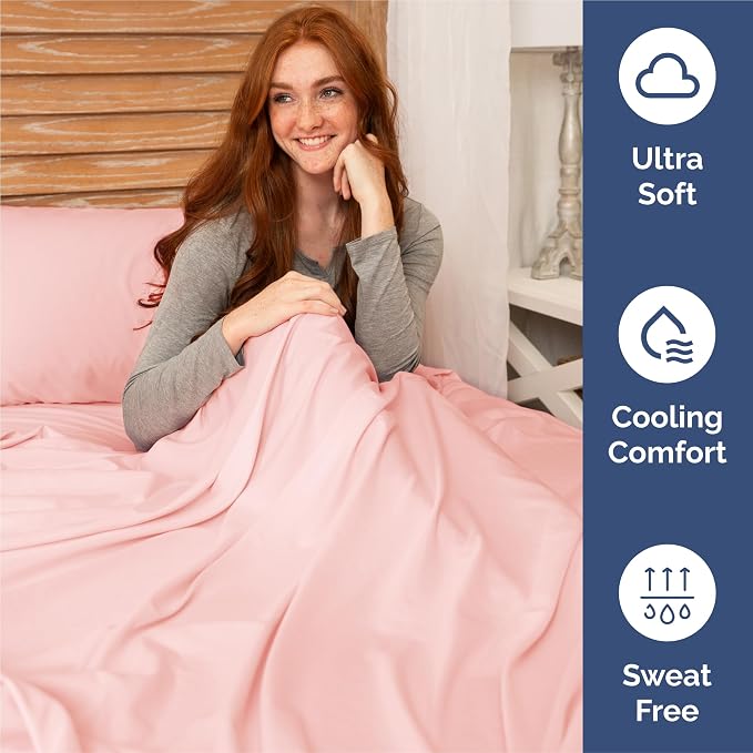 Split King 7 Piece Bed Sheet Set - Comfy, Breathable & Cooling - Baby Pink | Ultra-Soft Hotel Luxury Bedding Set w/ 8-16 Inch Deep Pockets, 1 Flat & 2 Fitted Sheet & 4 Pillowcases, Wrinkle & Fade Free