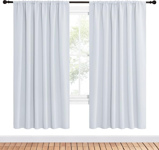 NICETOWN Bedroom Window Curtain Panels - Window Treatment Thermal Insulated Rod Pocket Room Darkening Curtains/Drapes for Patio Door (Greyish White, 2 Panels, 62 in x 72 in (W x L))