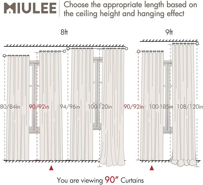 MIULEE 100% Blackout Back Tab Pleat Linen Curtains 50" Wx90 L,Birch | 2 Panels,Thick Faux Linen,Textured Drapes,with Hooks,for Bedroom Living Room,Black Out,Room Darkening