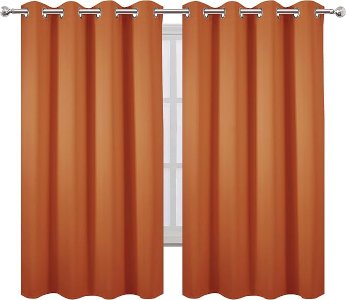 Orange Blackout Curtains 52 x 63 Inch Length/Set of 2 Curtain Panels/Thermal Insulated Room Darkening Blackout Curtains for Bedroom