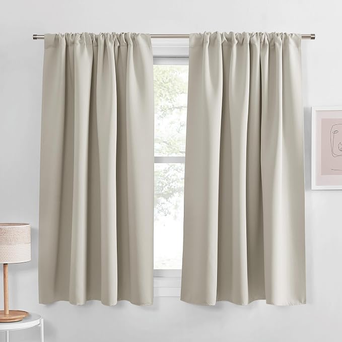 PONY DANCE Cream Window Curtain Panels 40 inch Length - Thermal Insulated Room Darkening Drapery Rod Pocket for Kitchen/Bathroom/RV Camper, W 42 x L 40, 2 Panels Set