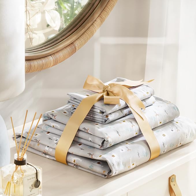 Comfort Spaces 100% Cotton Percale Sheets King Sheet Set 4 Pcs, Lama Multi | Crisp, Cool & Breathable Bed Sheets, 14" Deep Pocket Fits Up to 16" Mattress, Lightweight, All Season Cozy, with Pillow Case