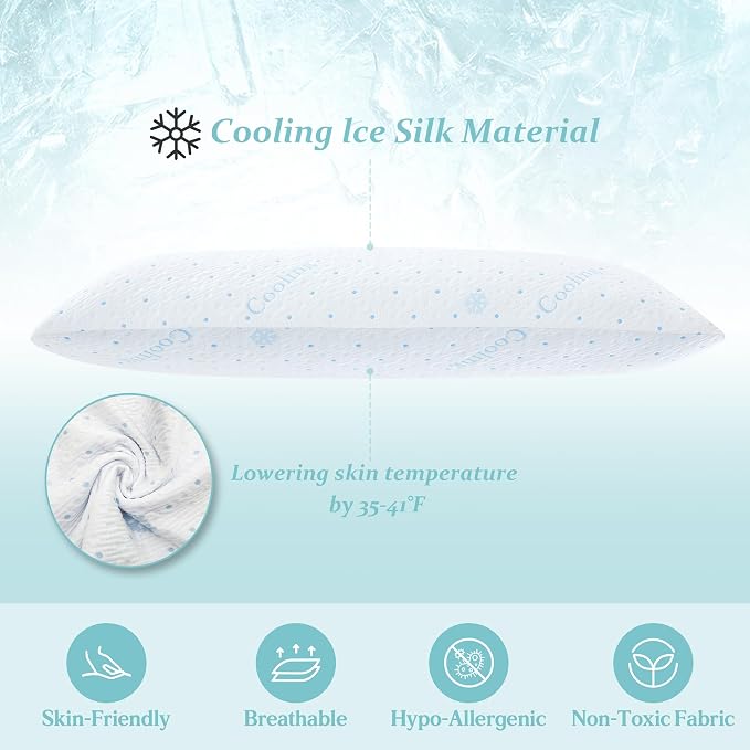 Dreamood Cooling Body Pillow Shredded Memory Foam with Pillowcase for Adult | Adjustable Full Foam Pregnancy Long Bed Body Pillows for Adults Side Sleeper - with Washable Cooling Comfortable Side Cover
