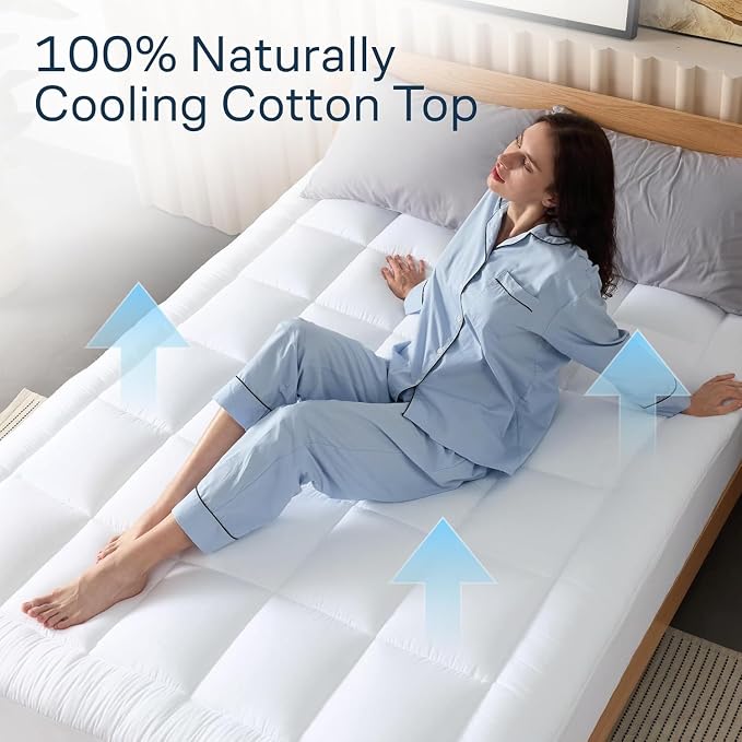 Niagara Sleep Solution 100% Cotton Top Cooling Mattress Topper - King Size | Cloud-Like Mattress Pad, Breathable, 20" Deep Pocket, Back Pain Relief, Perfect for Hot Sleepers, White