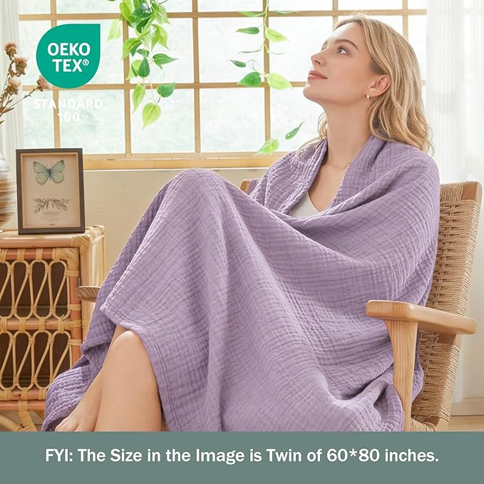 EMME Muslin Blankets for Adults Throw Blanket for Couch Breathable Gauze Soft Lightweight Airy Lavender Throw 50"x60"