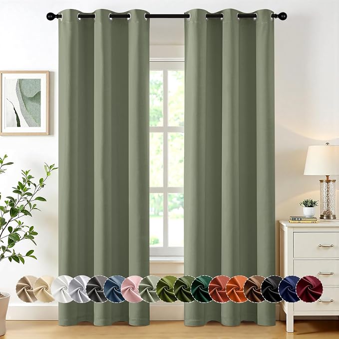 MIULEE Blackout Curtains for Bedroom 2 Panels 40 x 72 Inch Long Sage | Thermal Insulated, Living Room Darkening Grommet Drapes, Noise Reducing, Light Blocking Window Treatments