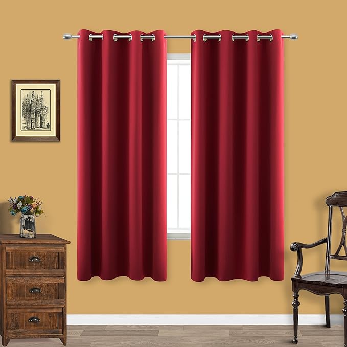 KOUFALL Red Room Darkening Blackout Curtains 63 Inch Length for Dining Room 2 Panels Set Thermal Light Blocking Curtains for Living Room Boys Bedroom Kid Gamer 63 Long