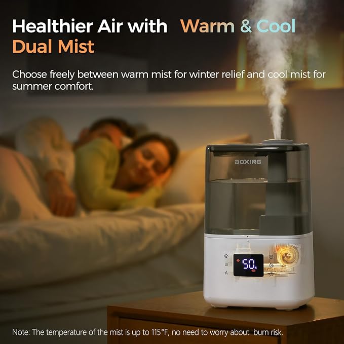 BOXING 6L Warm and Cool Mist Humidifiers for Bedroom, Top Fill Ultrasonic Aroma Diffuser with Remote, Auto Mode Humidistat Perfect for Baby & Plants, Quiet Sleep, Timer, Auto Shut-Off, 60H Runtime