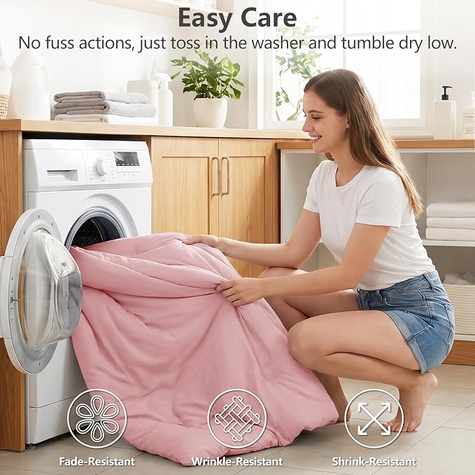 King Comforter Set, 3 Pieces Down Alternative Bedding, Pink | 270 GSM All Season Comforter with 4 Corner Ties for Use as a Duvet Insert, OEKO-TEX Certified, 2 Pillowcases, 102 x 90 in