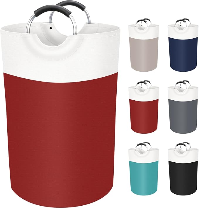 BlissTotes Laundry Basket, Laundry Hamper, Collapsible Laundry Baskets, Dirty Clothes Hamper, Waterproof Laundry Basket with Foam Protected Aluminum Handles for College Dorm, Family 75L (Red) | Collapsible Dirty Clothes Hamper, Foldable Laundry Bag for...