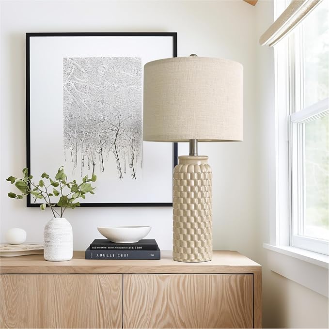 USumkky 24" Modern Ceramic Bedside Lamp Set of 2 for Bedroom Decor Farmhouse Table Lamp for Living Room Office Dorm Cream