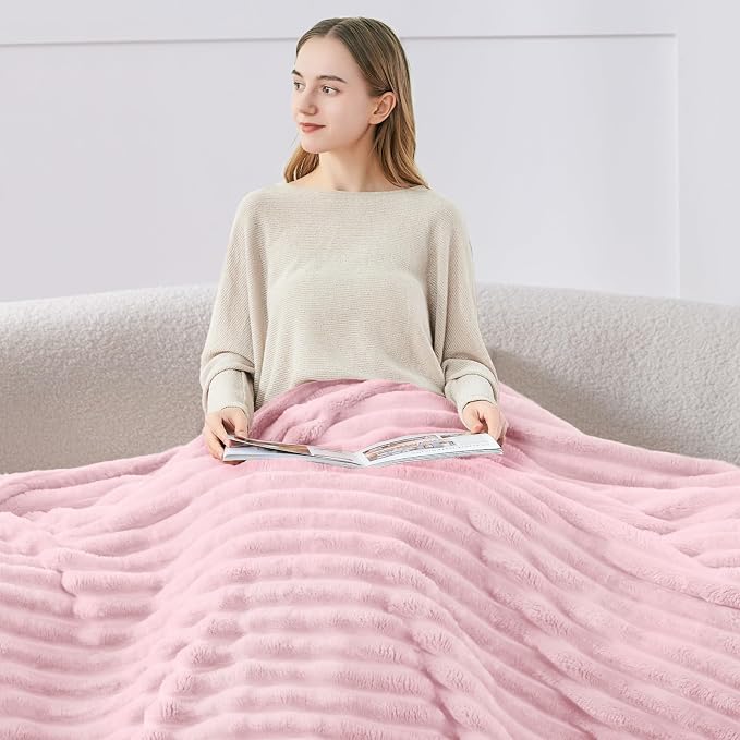 BEDELITE Striped Fleece Throw Blanket, Cherry Blossom, 50"x60" | 300GSM Microfiber Fleece, Soft Cozy, Lightweight Warm, Double-Sided Plush, Machine Washable, Gift, Room Decor, for Couch Sofa