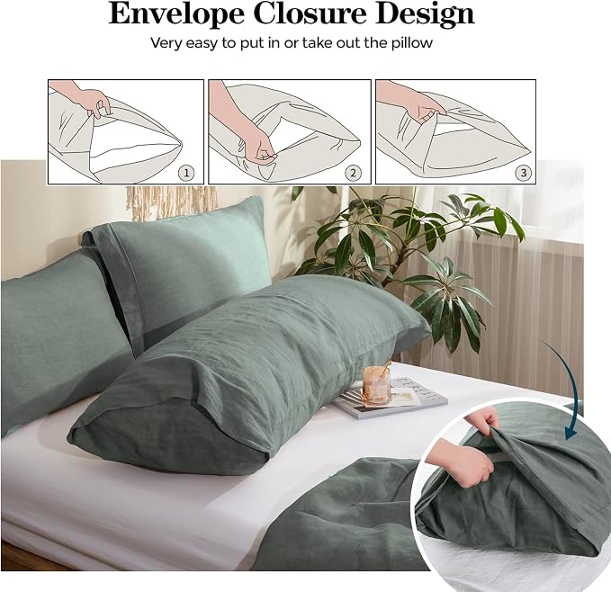 Simple&Opulence Body Pillow Cover 20" x 54",100% Pure Linen, Ultra Soft and Breathable, Body Pillowcase with Envelope Closure for Adults(Greyish Green)