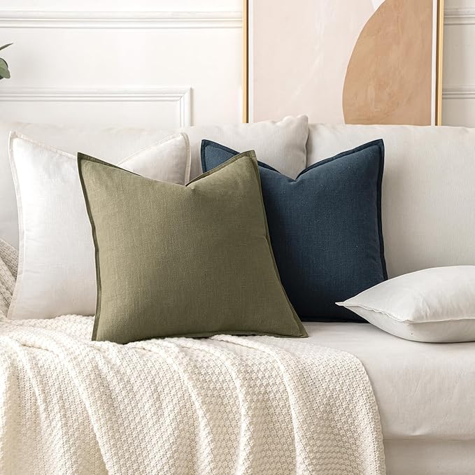 MIULEE Decorative Linen Euro Sham Pillow Covers 24x24 Deep Blue | Boho Farmhouse Neutral Couch Throw Pillows for Bed, Pack of 2 Accent Coastal Modern Pillowcases, Sofa Livingroom Home Decor