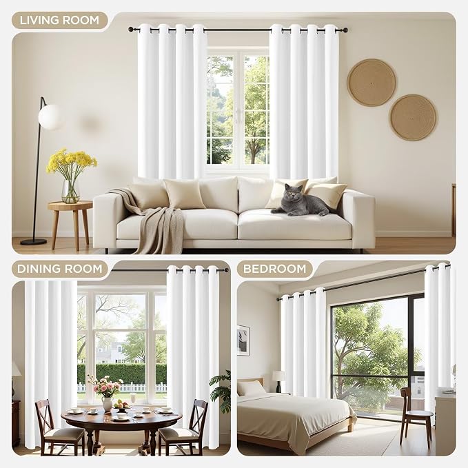Joydeco Curtains 72 Inches Long 2 Panels Set, Thermal Insulated Long Curtains& Drapes 2 Burg, Room Darkening Drapes for Bedroom Living Room Window (Pure White, W52 x L72 Inch)