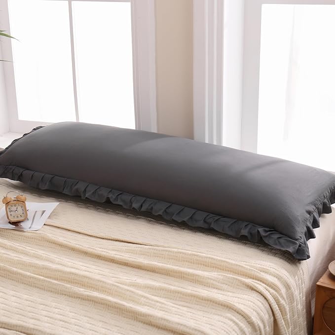 Merryword Dark Gray Body Pillow Cover 20x54inches Reversible Long Pillowcase Ruffled Body Pillowcases Cute Pillowcase Pillow Sham (1 Body, Dark Gray)