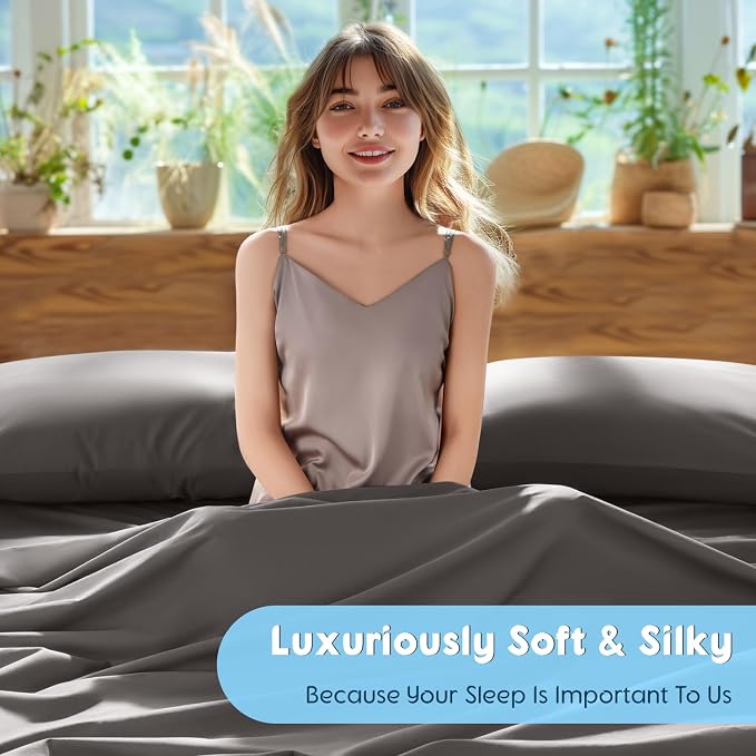 SONORO KATE 1000 Series 100% Egyptian Cotton Full Sheet Set,4 Pieces | Soft,Breathable Long Staple,Sateen Weave,Luxury 5-Star Hotel Bed Sheets,16" Deep Pocket,Dark Grey