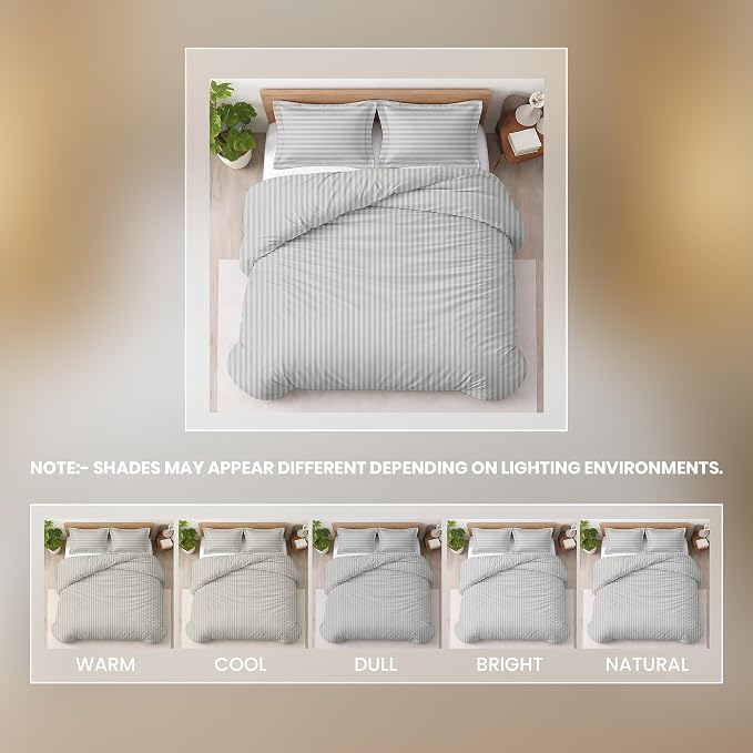 3 Pc California King Size Duvet Cover Set -100% Egyptian Cotton 600 Thread Count Ultra Soft Premium Durable Comforter Cover Zipper Closure & Corner Ties (Striped Silver,104"x98")