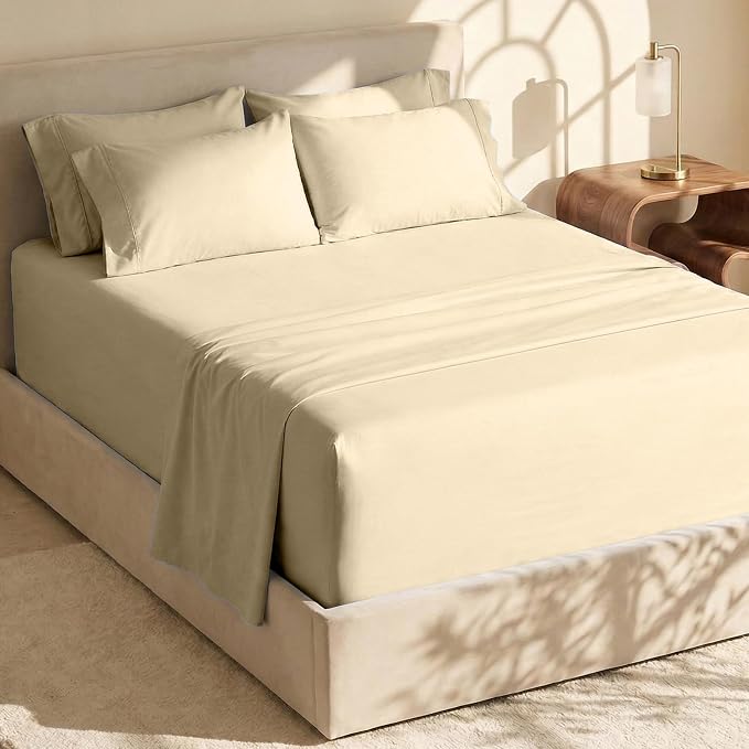 Hearth & Harbor Extra Deep Pocket Sheets - Fits Mattress 18-24 Inches Deep - Extra Deep Pocket Split King Size Sets - 7 Piece Split King Size - Cream