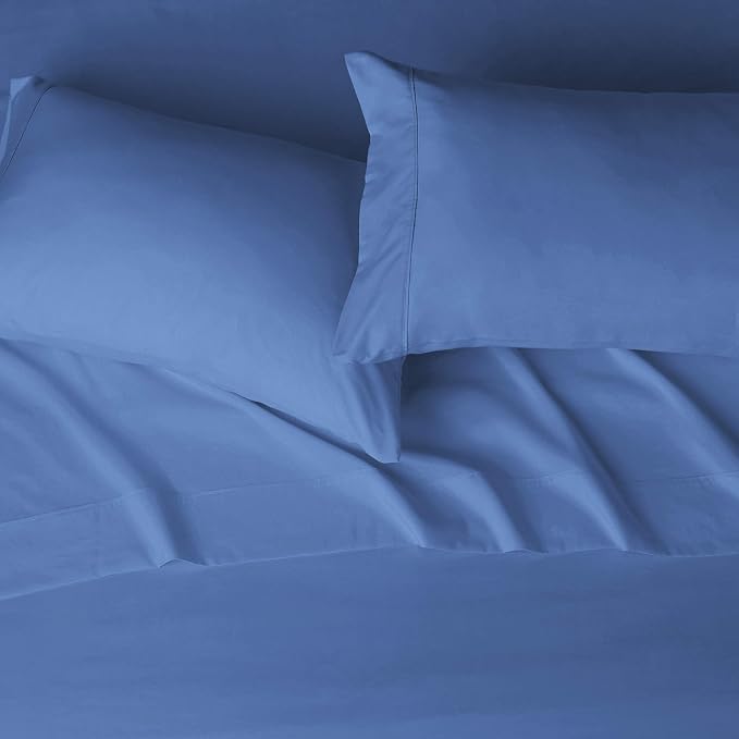 Amazon Basics Lightweight Super Soft, Wrinkle-Free, Breathable Easy Care Microfiber 4-Piece Bed Sheet Set with 14-Inch Deep Pockets, Queen, Dutch Blue, Solid