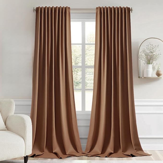 MIULEE Cappuccino Brown Back Tab Blackout Curtains 52x108 Inch 2 Panels Set | Rod Pocket Pinch Pleated, Thermal Insulated, Bedroom Living Room Darkening Privacy Drapes, Extra Long Light Blocking Curtains