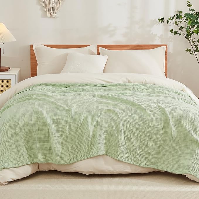 EMME Muslin Blankets for Adults Throw Blanket for Couch Breathable Gauze Soft Lightweight Airy Mint Green Queen 90" x 90"