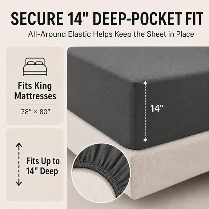Super King Comforter Set Dark Grey - 7 Pieces Bed in a Bag | OEKO-TEX Certified, All-Season, Bedroom, Guest Room, Down-Alternative Comforter + Flat & Fitted Sheets + 4 Pillowcases