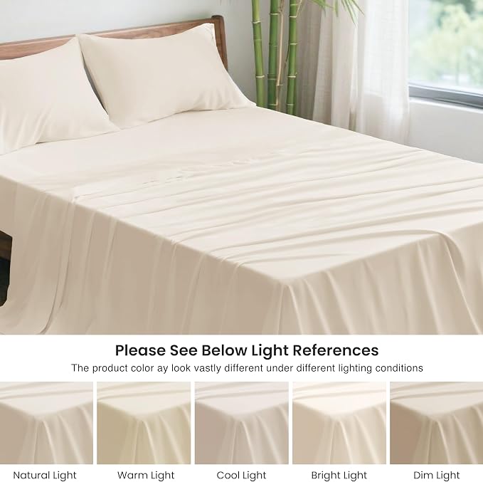 Love's cabin 4 Piece King Size Sheet Set, 100% Rayon Derived from Bamboo, Cooling & Breathable, Soft Silky Deep Pocket up to 16", Hotel Luxury Bedding for Hot Sleepers, Beige