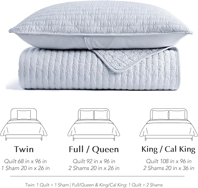 100% Cotton Cross Stitch Quilt Set, Twin, Powder Blue | 100% Cotton, Elegant Cross Stitch, Soft & Breathable, Prewashed Softness, Oversized Design, OEKO-TEX® Certified