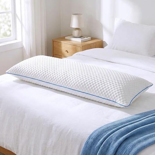 Shredded Memory Foam Long Body Pillows for Adults, 20 x 54 inches, 1-Pack | Adjustable Firm, Supportive, Breathable, Hypoallergenic, Odorless, Luxury, Cooling Gel pillows for Side Back Stomach Sleepers