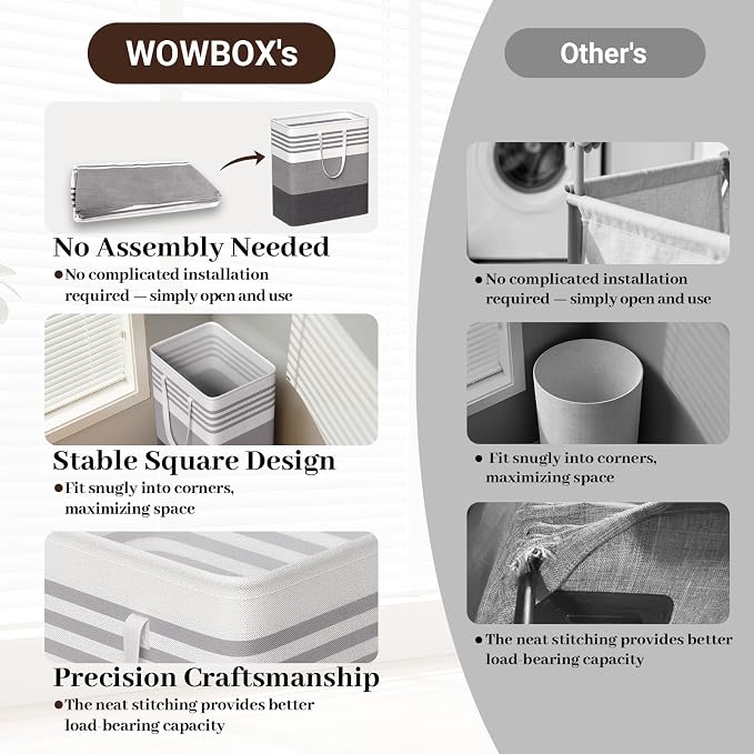 WOWBOX 2 Pack Laundry Baskets, Collapsible Dirty Clothes Laundry Hampers | with Reinforced Handles, Waterproof Coating, 2 Pack for Clean & Dirty Clothes, for Bedroom, Bathroom, Dorm (100L Grey)
