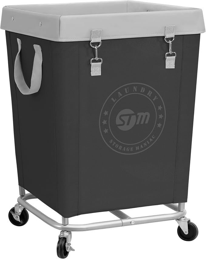 STORAGE MANIAC Commercial Laundry Hamper with Heavy Duty Steel Frame, 160 L Industrial Laundry Basket Cart with Wheels for Hotel, Home, Laundry Room, 17.72''L x 17.72''W x 30.91''H, Medium Black