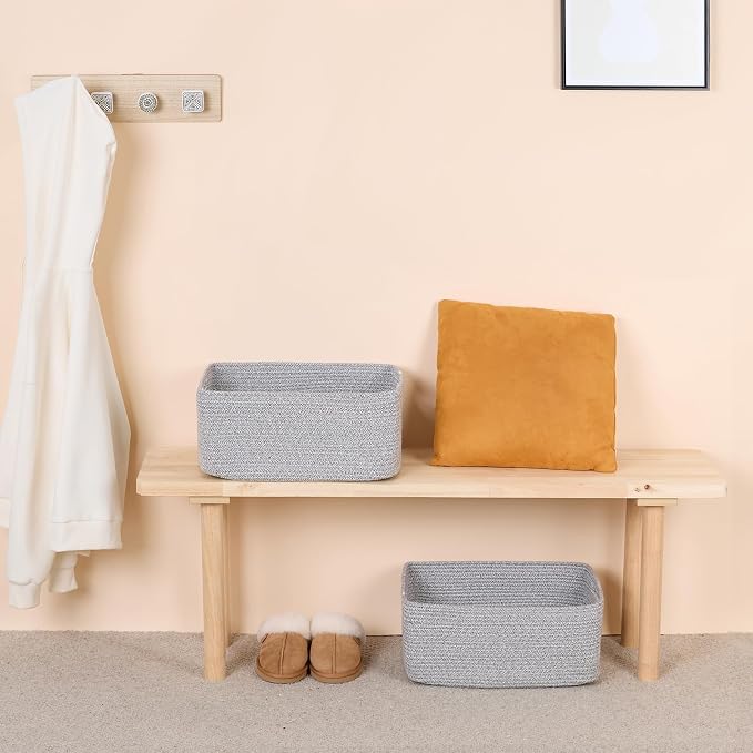 MiniArk Large Storage Baskets for Organizing, 17 x 13 x 7.5” Closet Shelf Baskets for Clothes Blanket Towels, Baby Nursery, Toy Bins Box, Woven Rope Baskets, 4 Packs Mixed Grey