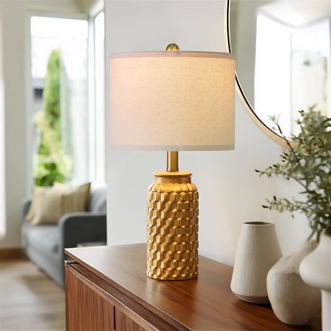 USumkky 20.5" Gold Modern Ceramic Bedside Lamp Set of 2 for Bedroom Decor Farmhouse Table Lamp for Living Room Office Dorm
