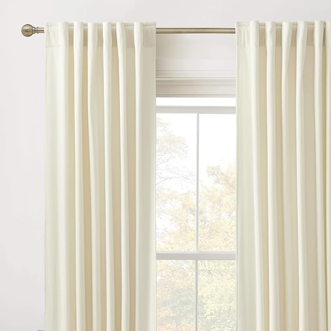 RYB HOME Cream Velvet Curtains 100 inches Long, Long Floor Length Drapes | Room Darkening, Thermal Insulated, Luxurious Home Decor, Curtains for Living Room Bedroom Patio, W52 x L100, 2 Panels Set