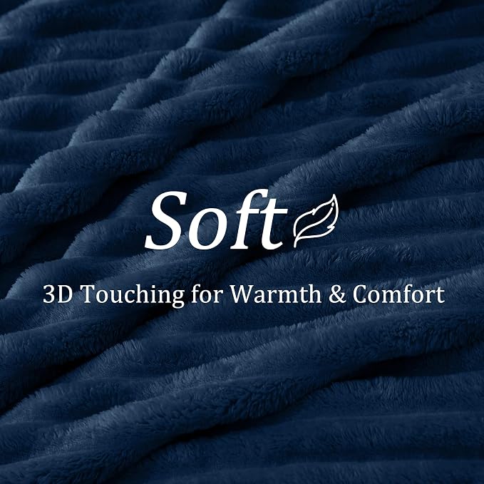 BEDELITE Ribbed Twin Blanket for Couch & Bed, Navy, 66"x90" | Ultra-Soft Plush Fleece, Warm Yet Lightweight, Ribbed Texture, Home Decor, Machine Washable, Giftable, All-Season Use