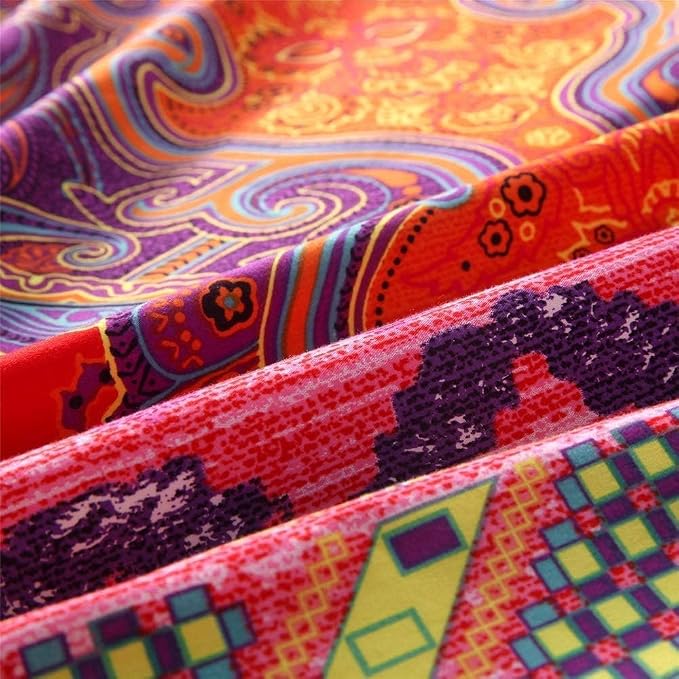 Boho Twin Comforter Set Soft Chic Bedding Twin Comforter Set 2 Pieces Lightweight Exotic Red Teal Bohemian Mandala Colorful Retro Printed Comforter Set for All Seasons Luxury Comfy