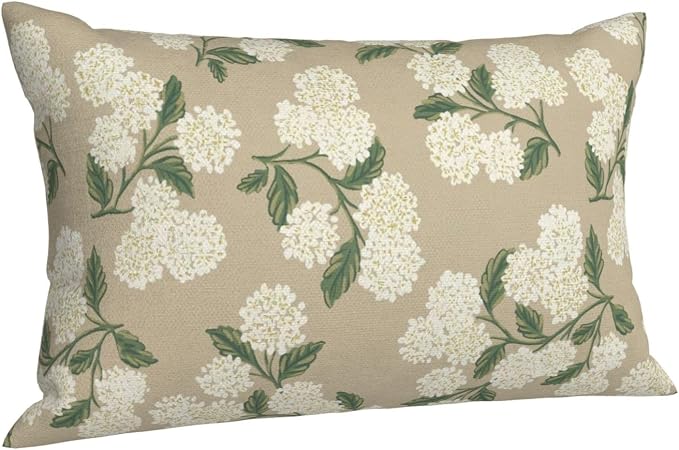 Beige Spring Pillow Covers 12x20 Inch 2 Pcs Khaki Green Hydrangea Flower Decor Throw Pillows Vintage Floral Seasonal Summer Outdoor Decoration Pillowcase Linen Cushion Cover for Couch Sofa